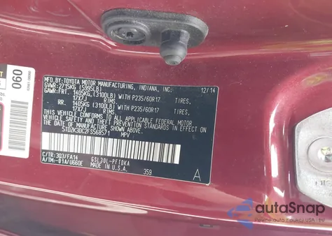 2015 Toyota Sienna L 7 Passenger from USA, damaged, VIN 5TDZK3DC2FS568571